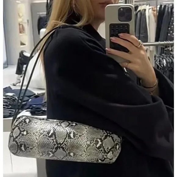 Zara Snakeskin Baguette Style Handbag | Grey and Black - Picture 2 of 5